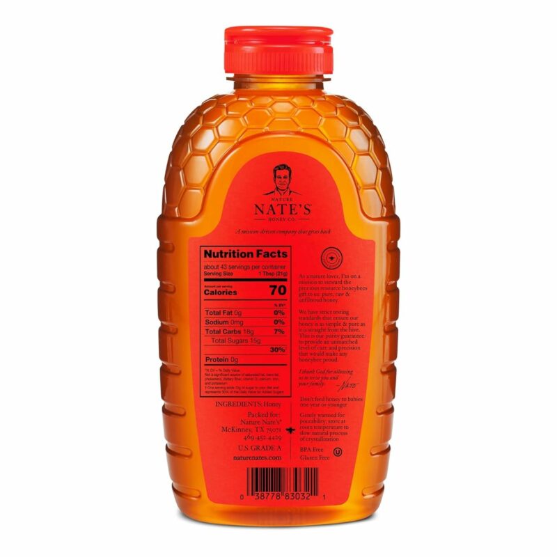 Nate's 100% Pure, Raw & Unfiltered Honey - Award-Winning Taste, 32oz. Squeeze Bottle - 图片 8